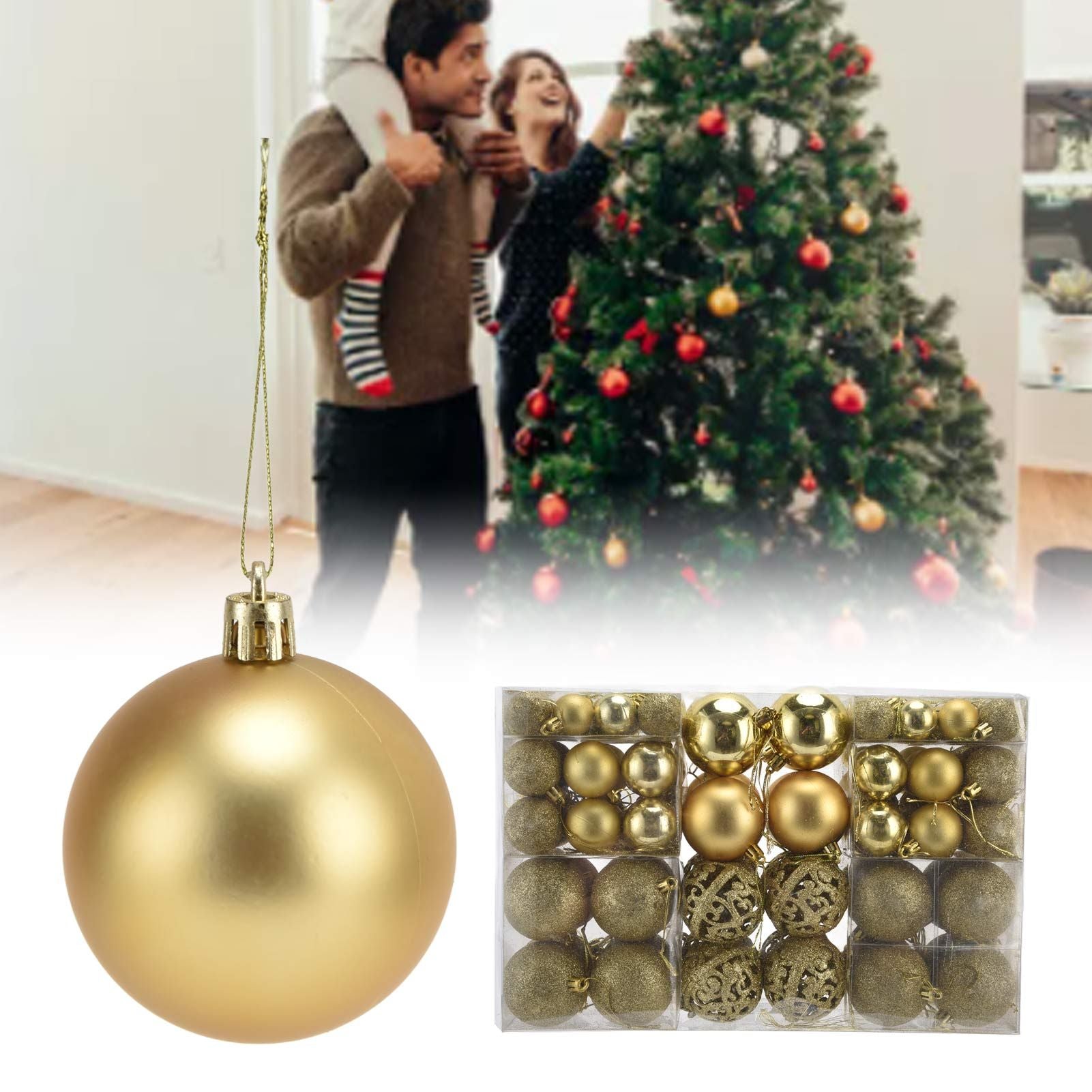 100pcs Christmas Ball Ornaments Shatterproof Hanging Balls for Christmas Tree Party DecorationGold