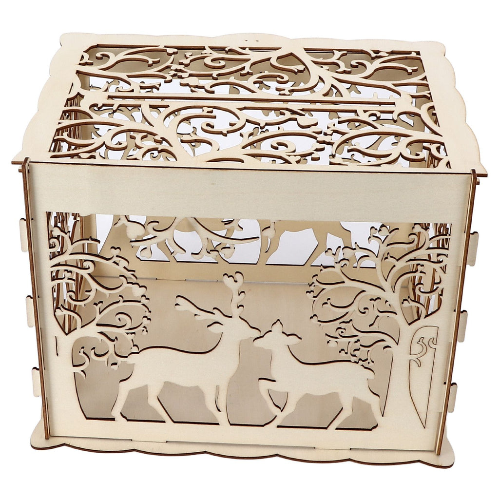 Greeting Card Box DIY Wooden Couple Deer Wedding Card Case Sign in Box Decoration Box