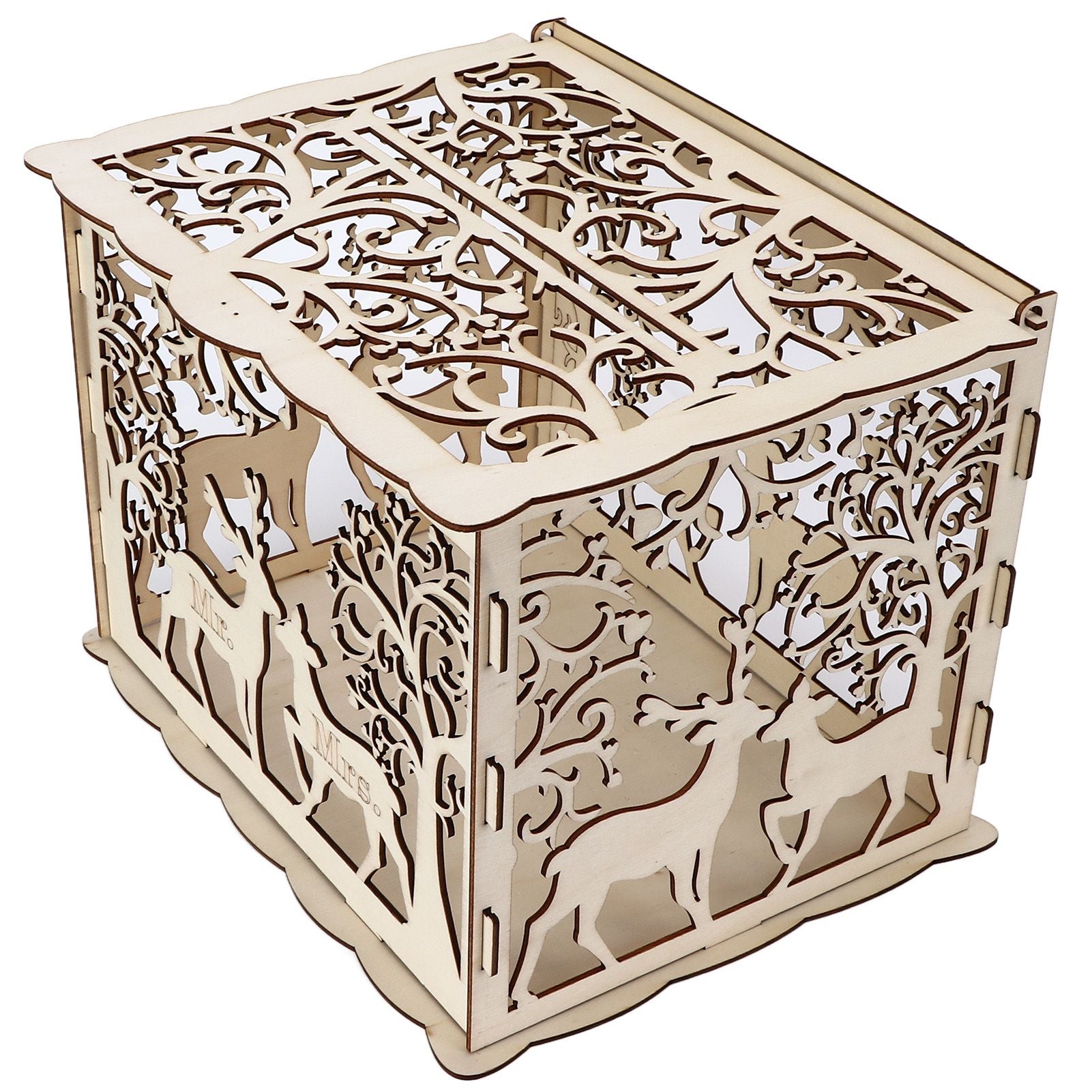 Greeting Card Box DIY Wooden Couple Deer Wedding Card Case Sign in Box Decoration Box