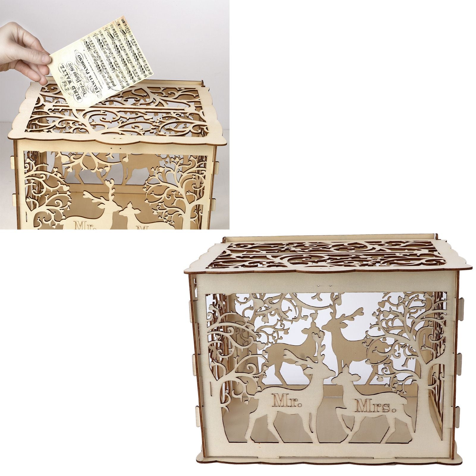 Greeting Card Box DIY Wooden Couple Deer Wedding Card Case Sign in Box Decoration Box
