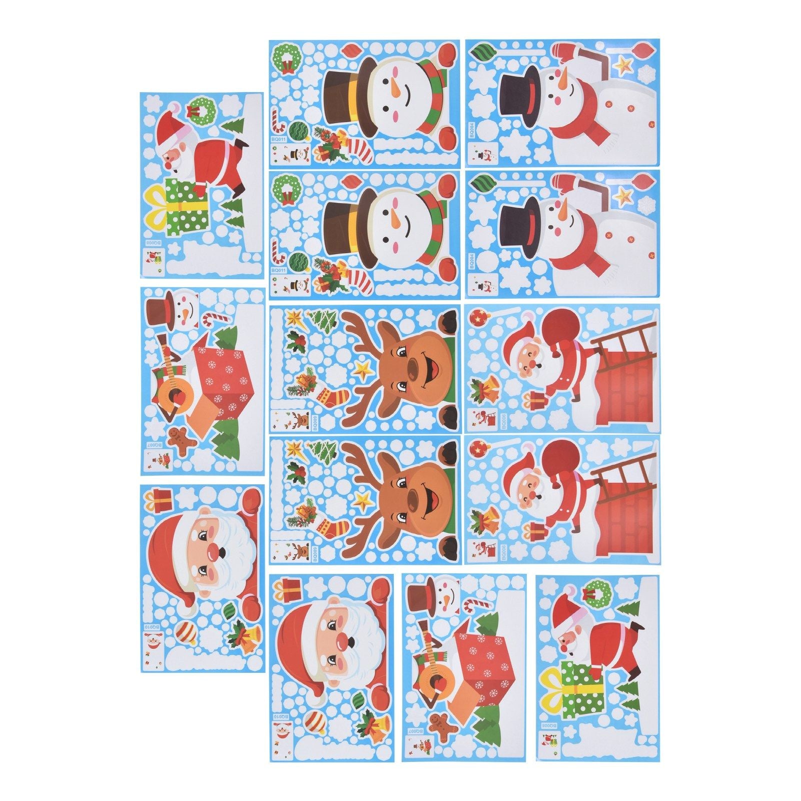 14pcs Christmas Stickers Cute Snowflake Reindeer Elf Pattern Christmas Window Clings for Window Glass Party Decorations
