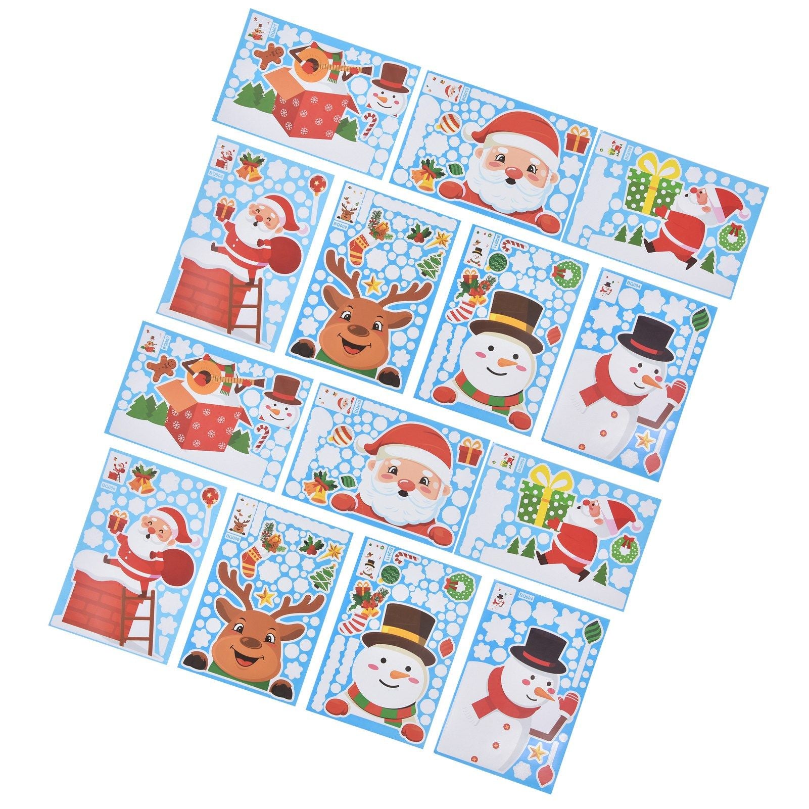 14pcs Christmas Stickers Cute Snowflake Reindeer Elf Pattern Christmas Window Clings for Window Glass Party Decorations