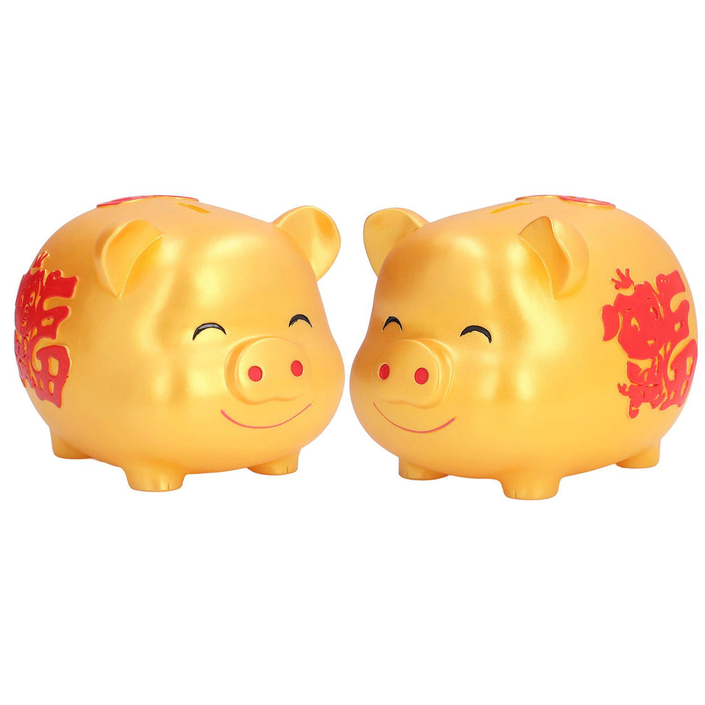 Piggy Bank Cute Cartoon Shape Anti Falling Pig Money Box for Children Gift Home Decoration Coins StorageLarge Size Gold