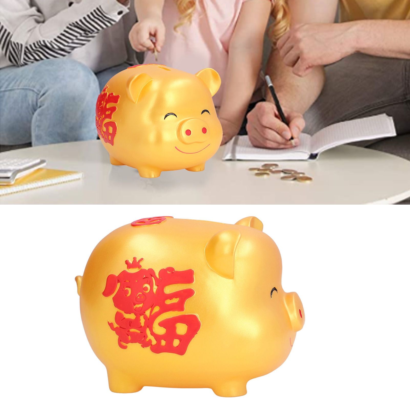 Piggy Bank Cute Cartoon Shape Anti Falling Pig Money Box for Children Gift Home Decoration Coins StorageLarge Size Gold