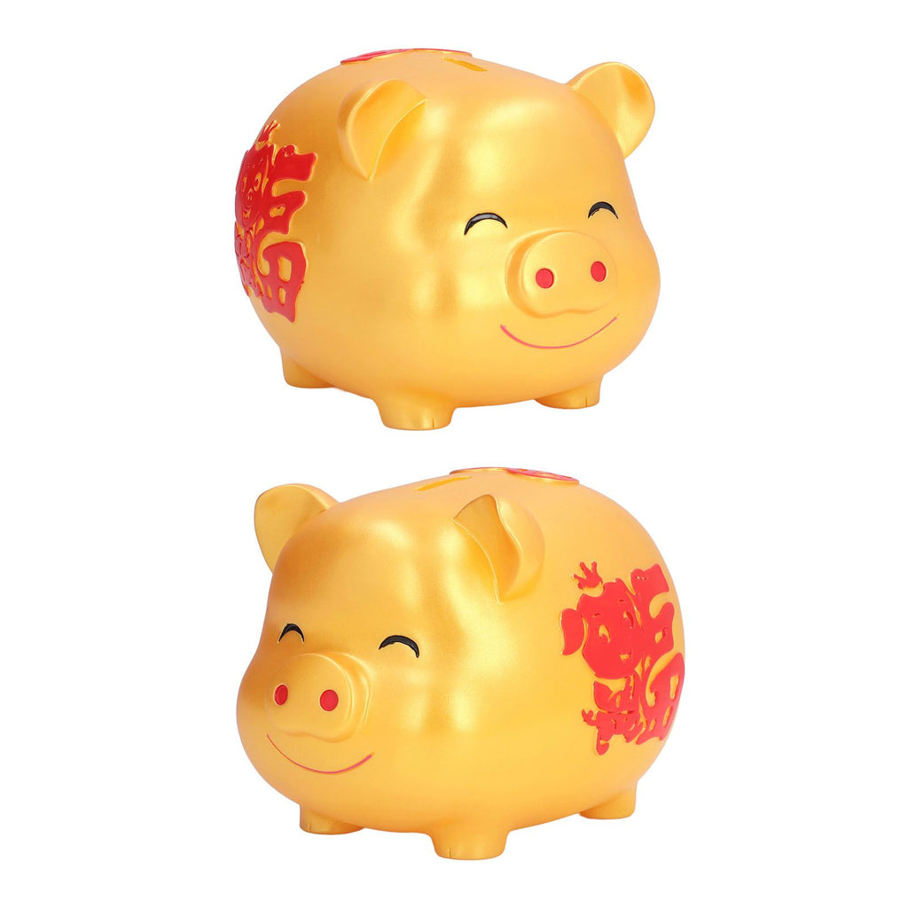 Piggy Bank Cute Cartoon Shape Anti Falling Pig Money Box for Children Gift Home Decoration Coins StorageSmall Size Gold