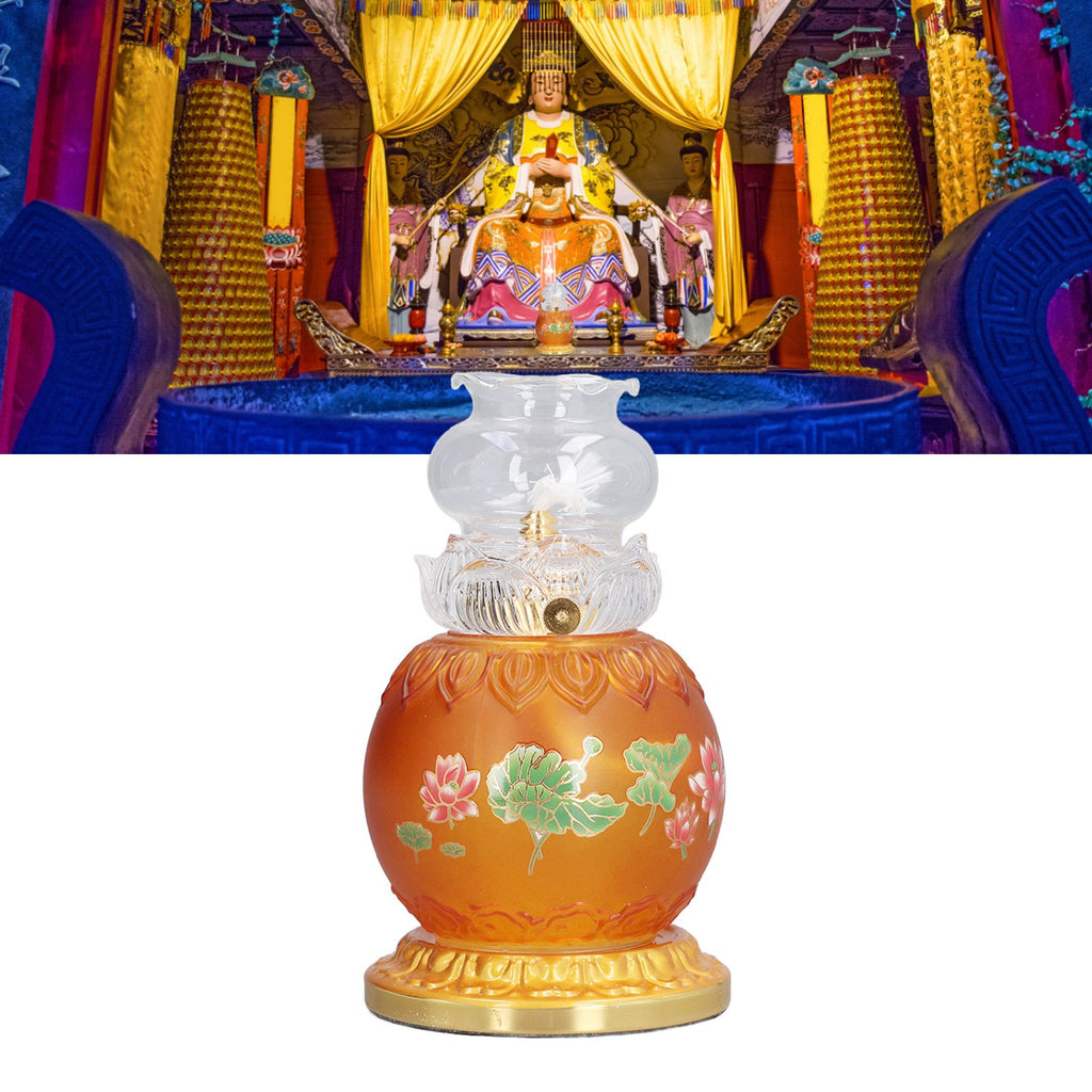Buddhist Temple Flower Light Glazed Buddha Oil Lamp for Churches Temple Shops Sacrifices