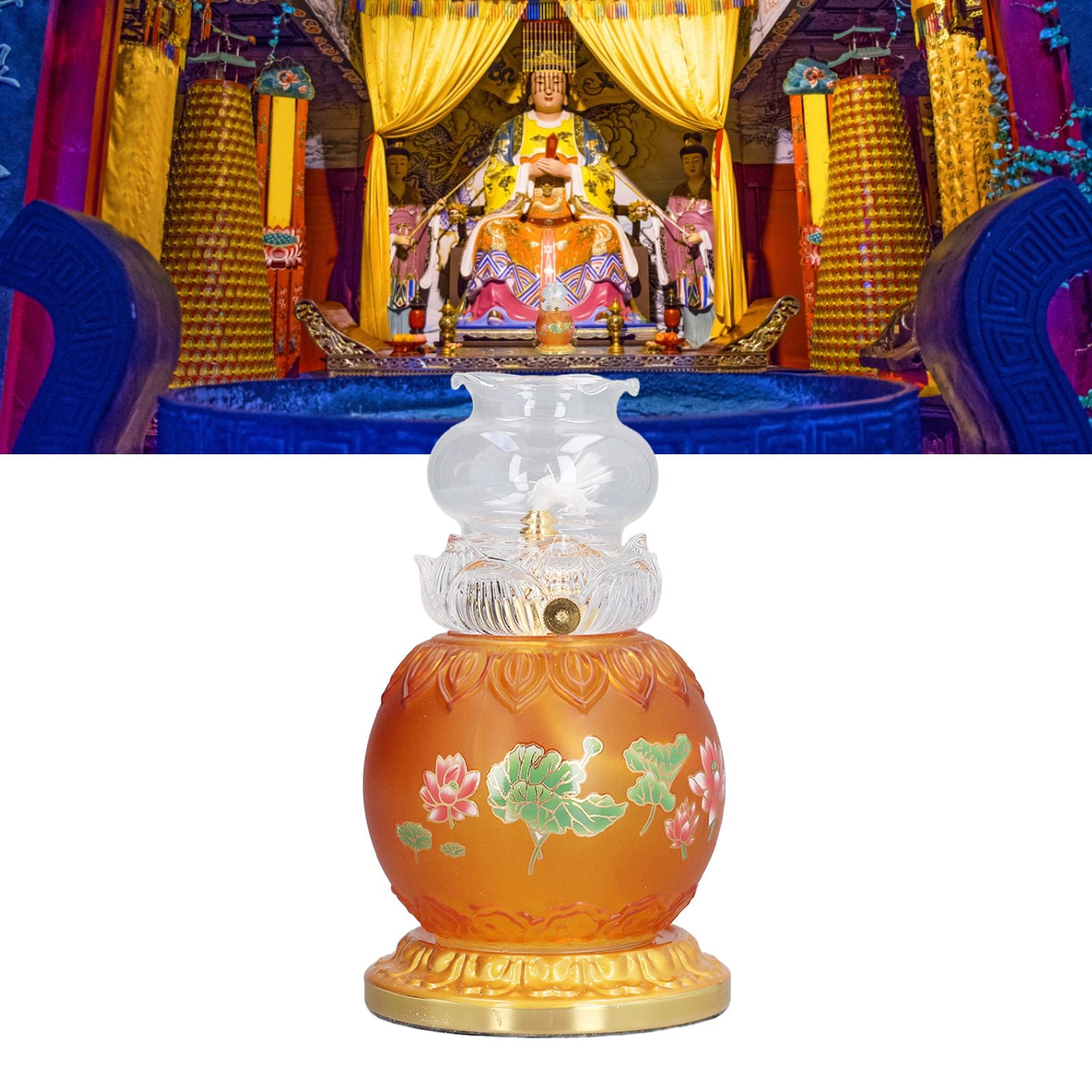 Buddhist Temple Flower Light Glazed Buddha Oil Lamp for Churches Temple Shops Sacrifices