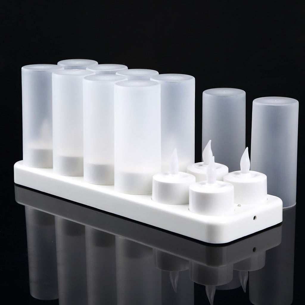 LED Candles Light Rechargeable Lifelike Decorative Electronic Candles for Party Wedding Living Room 12 Mounts with Cups, Yellow Light Flashing
