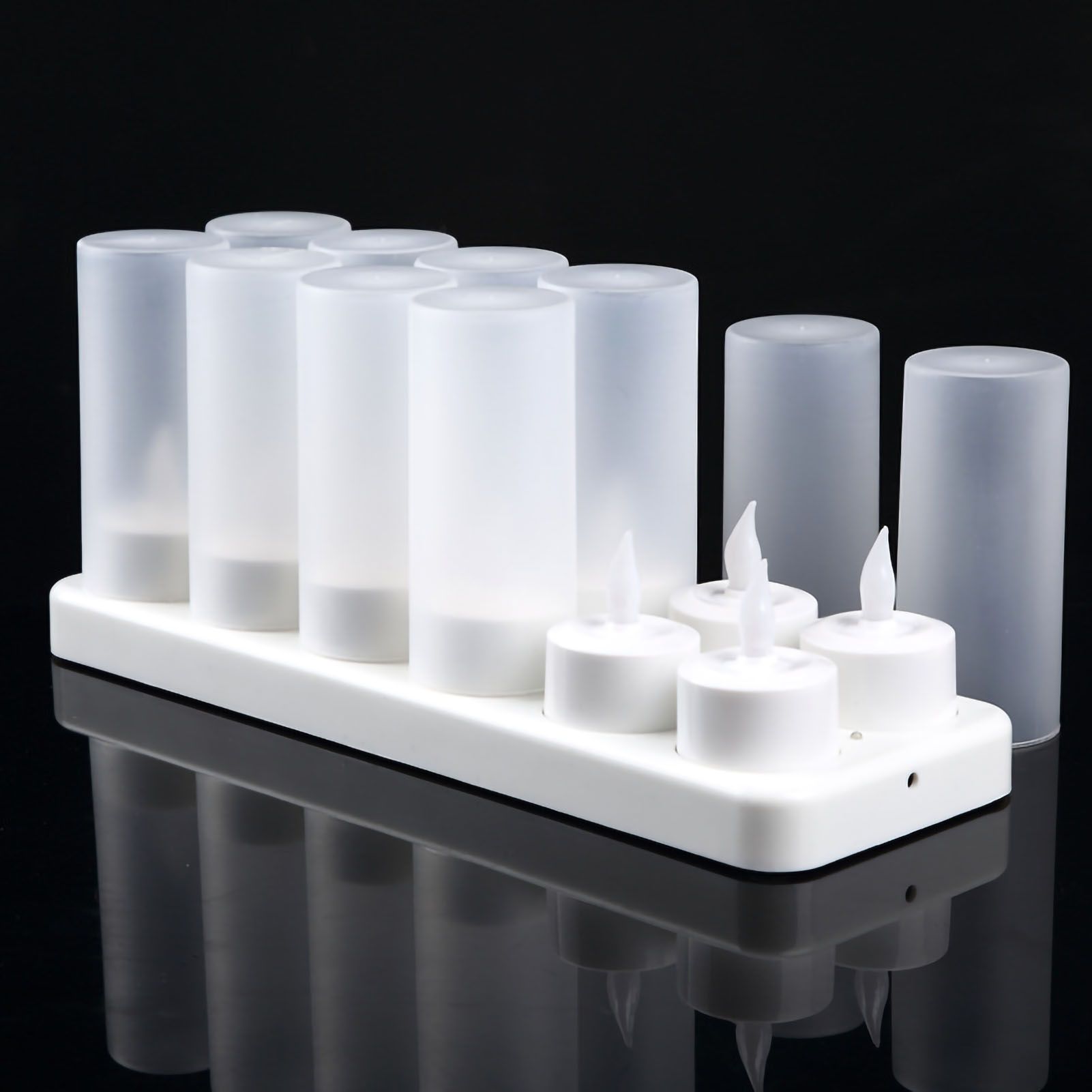 LED Candles Light Rechargeable Lifelike Decorative Electronic Candles for Party Wedding Living Room 12 Mounts with Cups, Yellow Light Flashing