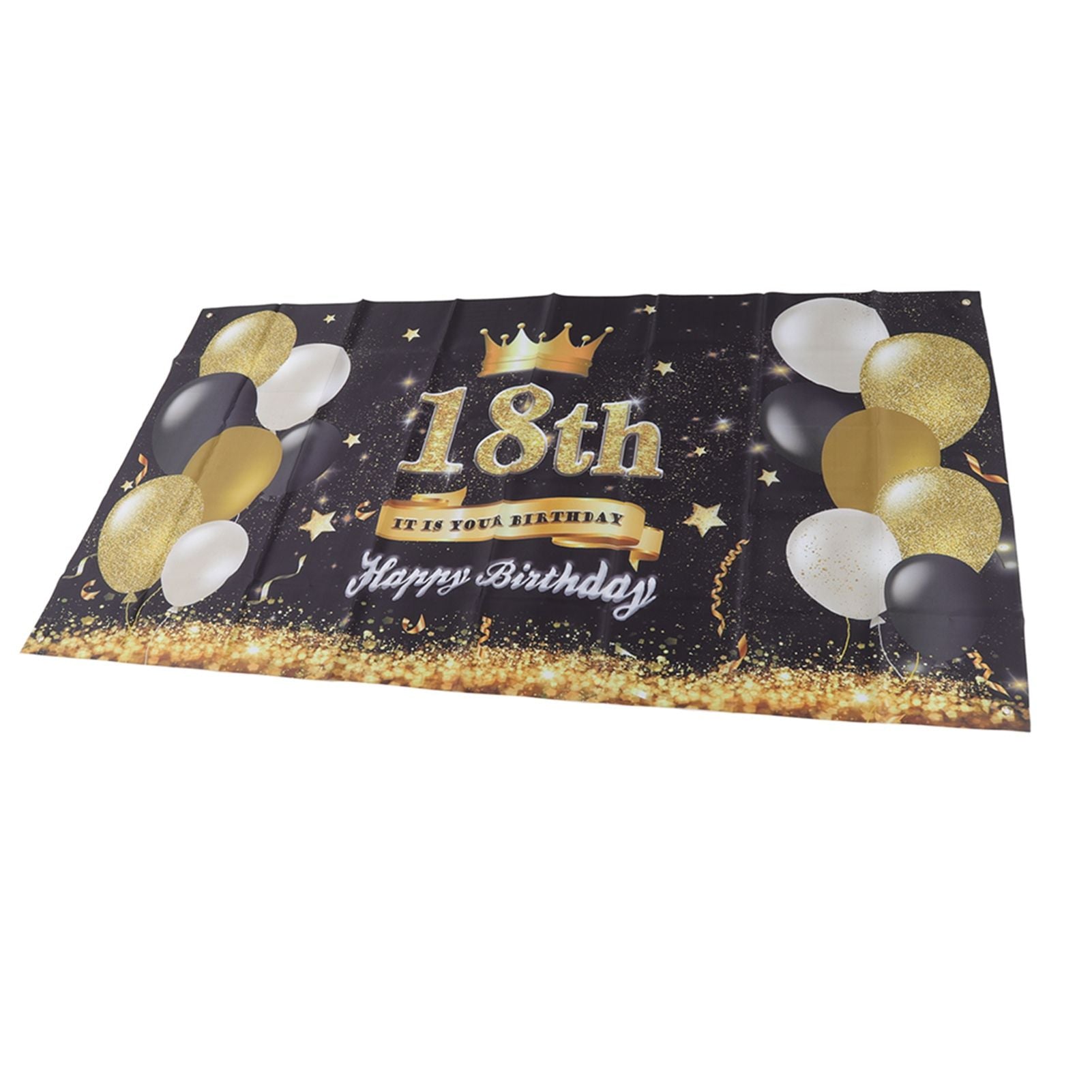 Happy 18th Birthday Backdrop Black Gold 180x99cm Reusable Happy Birthday Decorations with 4 Grommets