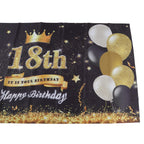 Happy 18th Birthday Backdrop Black Gold 180x99cm Reusable Happy Birthday Decorations with 4 Grommets