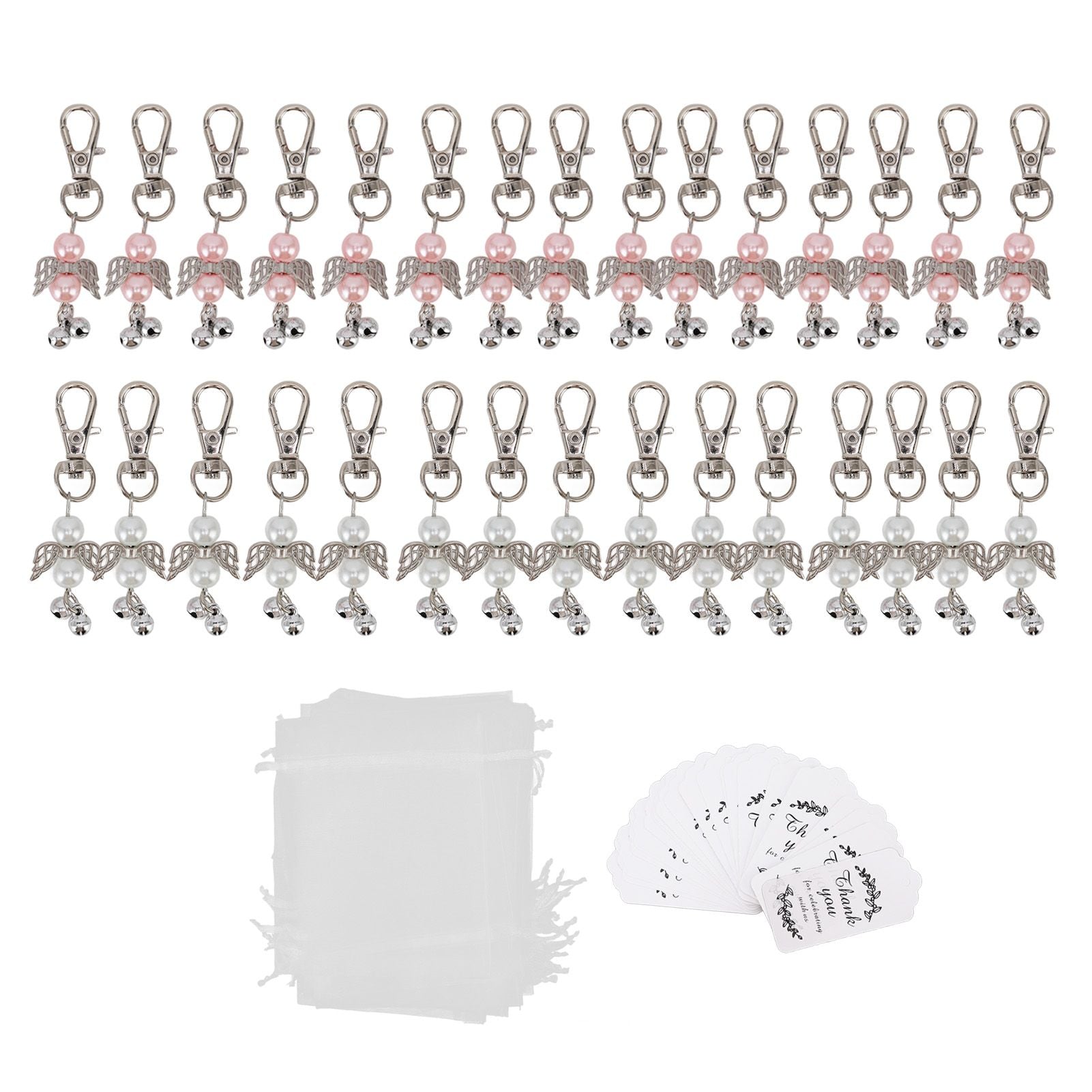 30 Sets Angel Keychain Pink White Angel Bell Pearl Keychain Baby Shower Party Decoration Gift Bag Tag Key Pendant Favors