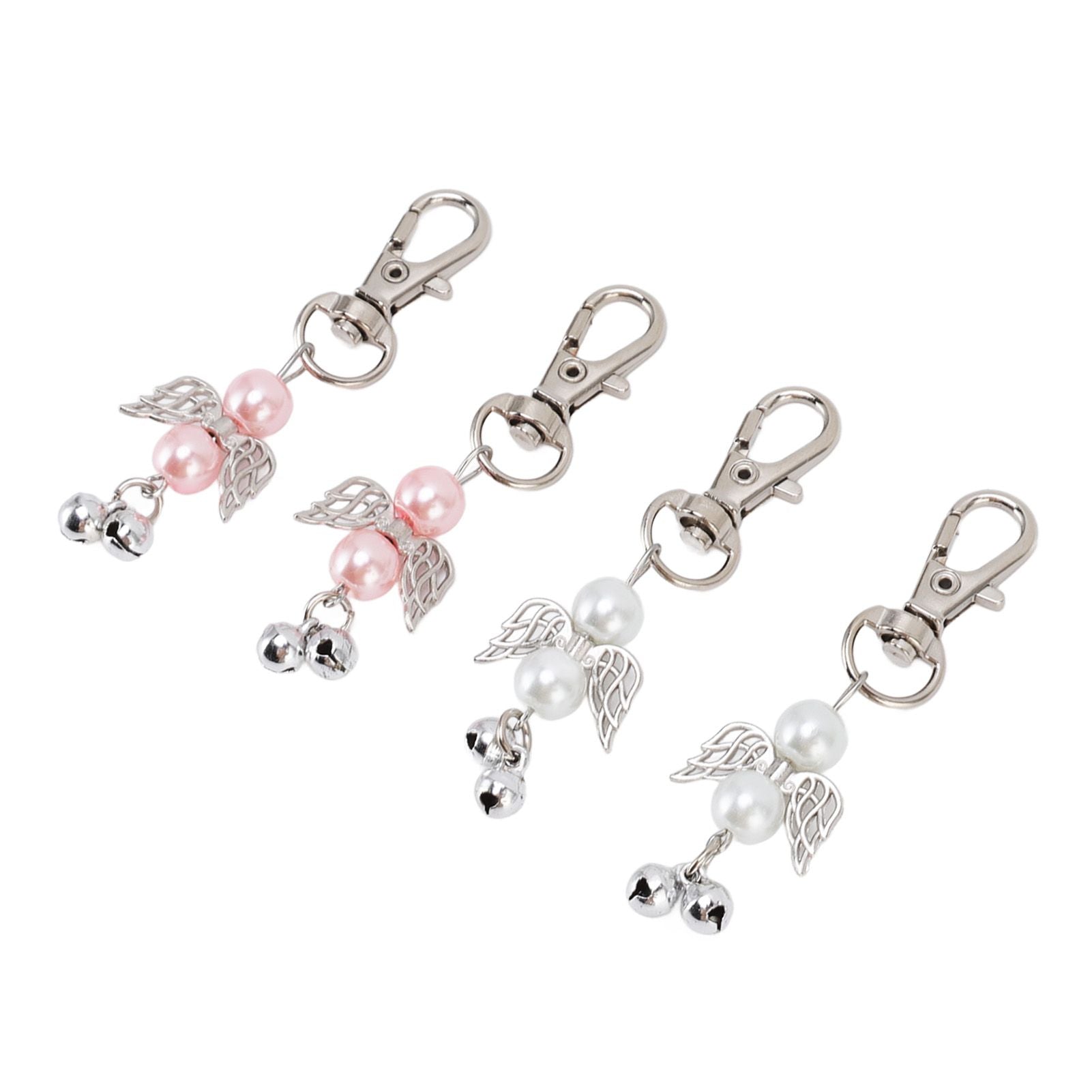 30 Sets Angel Keychain Pink White Angel Bell Pearl Keychain Baby Shower Party Decoration Gift Bag Tag Key Pendant Favors