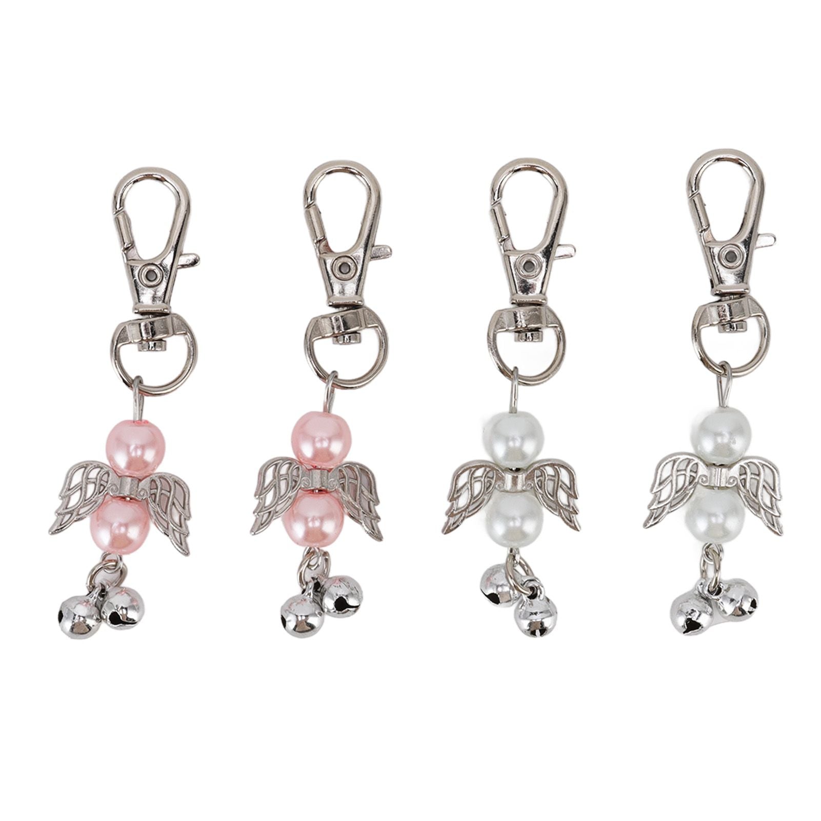 30 Sets Angel Keychain Pink White Angel Bell Pearl Keychain Baby Shower Party Decoration Gift Bag Tag Key Pendant Favors