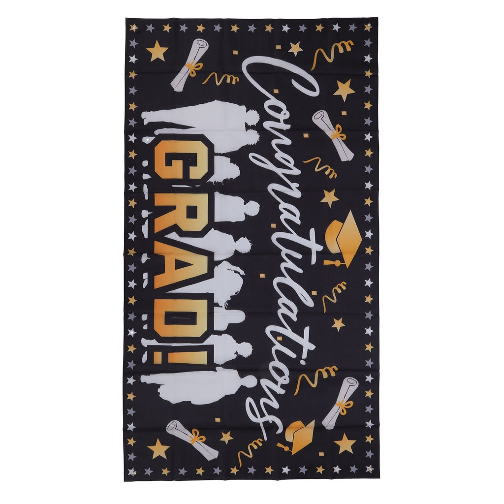 Graduation Banner 71x38in Durable Polyester Fabrics Fadeless 4 Eyelets Easy Installation Congrats Grad Banner for Party C