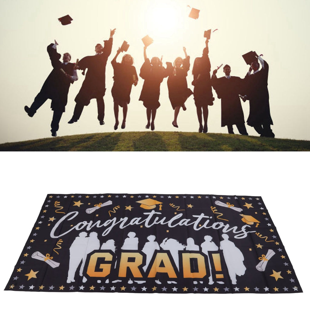 Graduation Banner 71x38in Durable Polyester Fabrics Fadeless 4 Eyelets Easy Installation Congrats Grad Banner for Party C