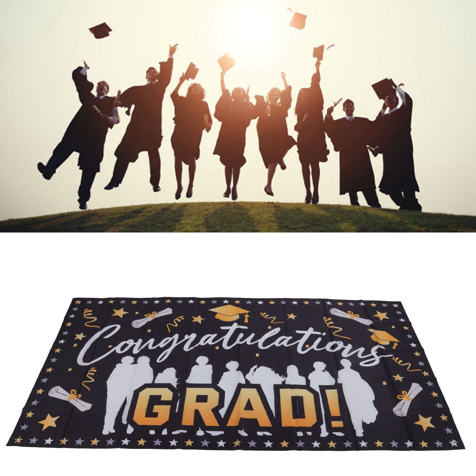 Graduation Banner 71x38in Durable Polyester Fabrics Fadeless 4 Eyelets Easy Installation Congrats Grad Banner for Party C