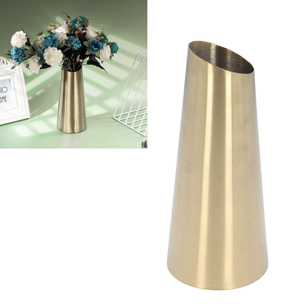 Gold Vase 304 Stainless Steel Conic Shape Narrow Mouth Simple Modern Style Desk Vase for Home Office Dormitory