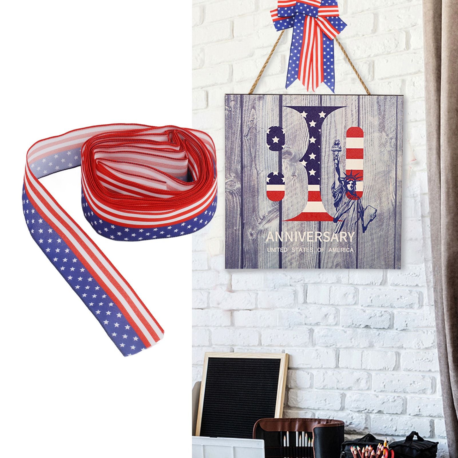 Patriotic Ribbon 6.5cm Width 10m Length 4th of July Independence Day for Decoration