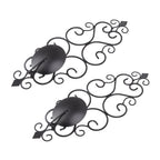 2 Pcs Candle Holder Exquisite Classical Style Black Iron Wall Mounted Candlestick for Living Rooms Bedroom Hallways