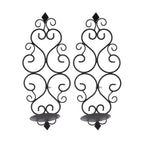 2 Pcs Candle Holder Exquisite Classical Style Black Iron Wall Mounted Candlestick for Living Rooms Bedroom Hallways