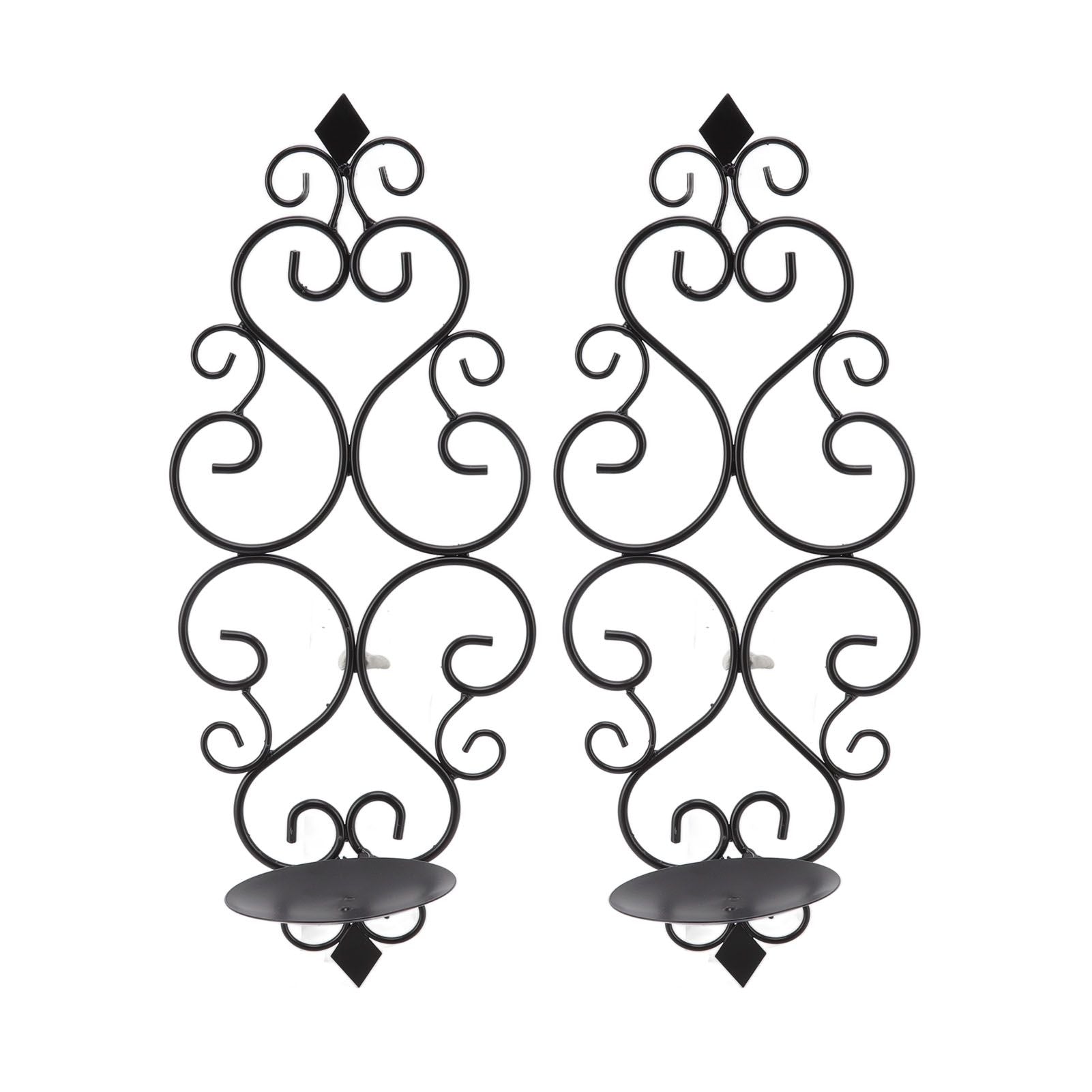 2 Pcs Candle Holder Exquisite Classical Style Black Iron Wall Mounted Candlestick for Living Rooms Bedroom Hallways
