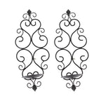 2 Pcs Candle Holder Exquisite Classical Style Black Iron Wall Mounted Candlestick for Living Rooms Bedroom Hallways