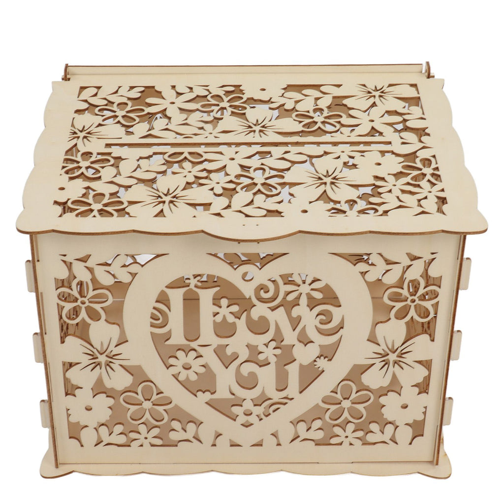 DIY Hollow Wooden Box Gift Card Money Case Wedding Reception Decoration Box Easy Assembly JM01192 Large