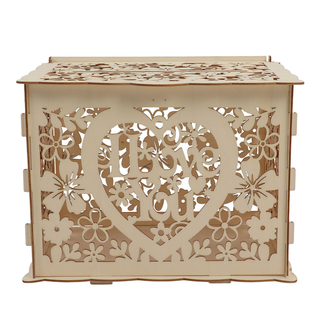 DIY Hollow Wooden Box Gift Card Money Case Wedding Reception Decoration Box Easy Assembly JM01192 Large