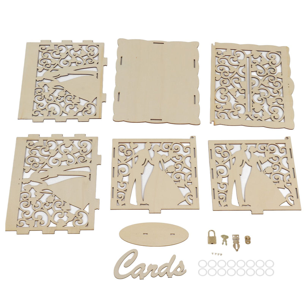 DIY Hollow Wooden Box Gift Card Money Case Wedding Reception Decoration Box Easy Assembly JM01777 Small