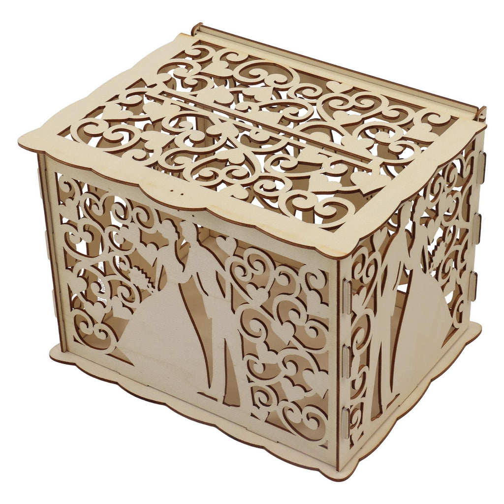 DIY Hollow Wooden Box Gift Card Money Case Wedding Reception Decoration Box Easy Assembly JM01777 Small