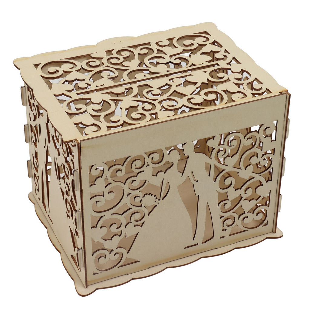 DIY Hollow Wooden Box Gift Card Money Case Wedding Reception Decoration Box Easy Assembly JM01777 Small