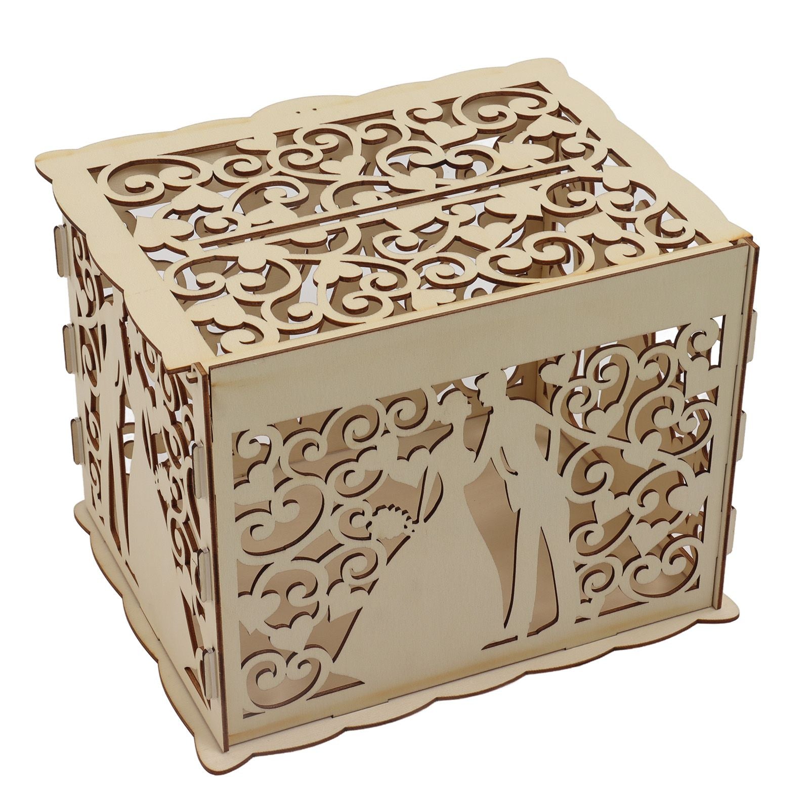 DIY Hollow Wooden Box Gift Card Money Case Wedding Reception Decoration Box Easy Assembly JM01777 Small