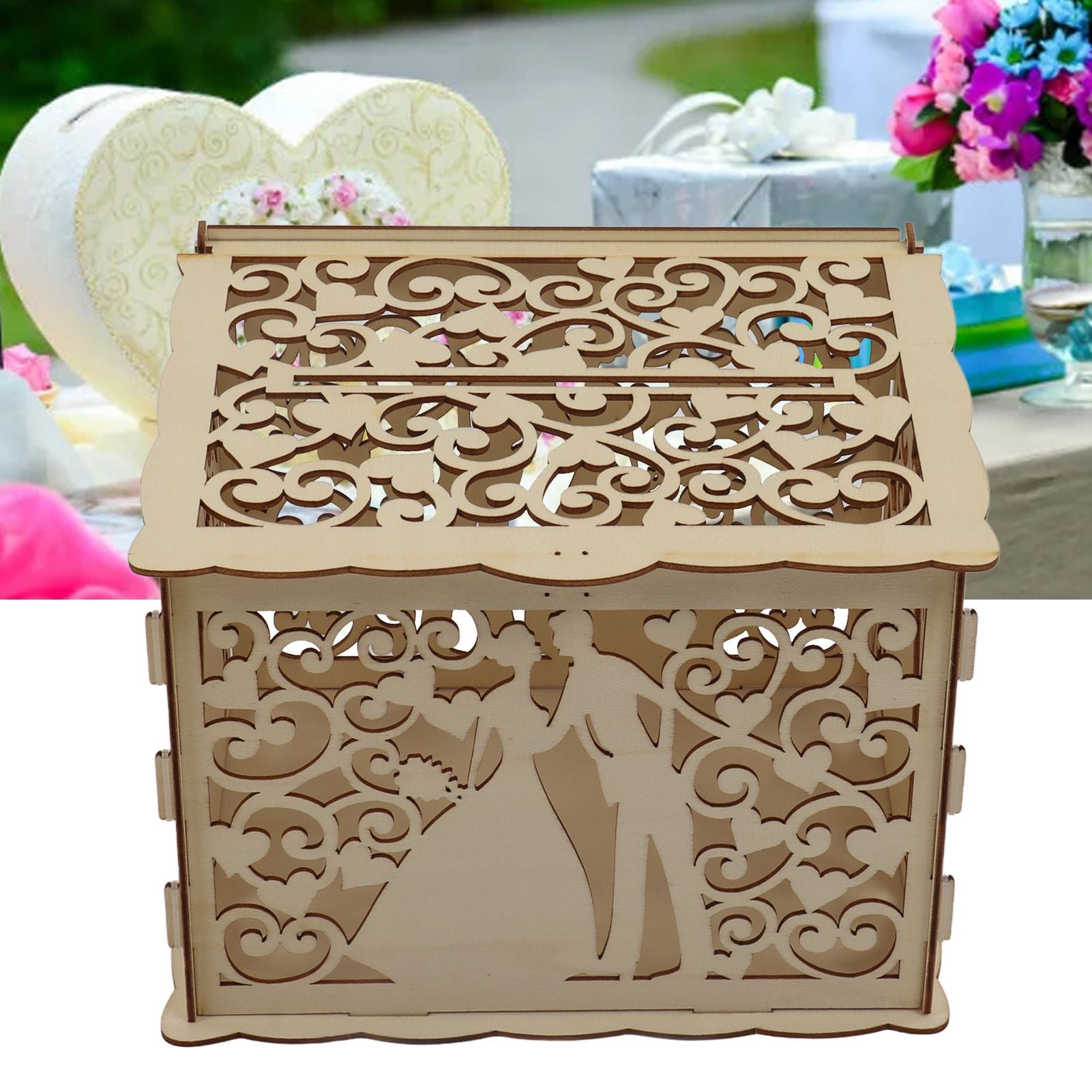 DIY Hollow Wooden Box Gift Card Money Case Wedding Reception Decoration Box Easy Assembly JM01777 Small