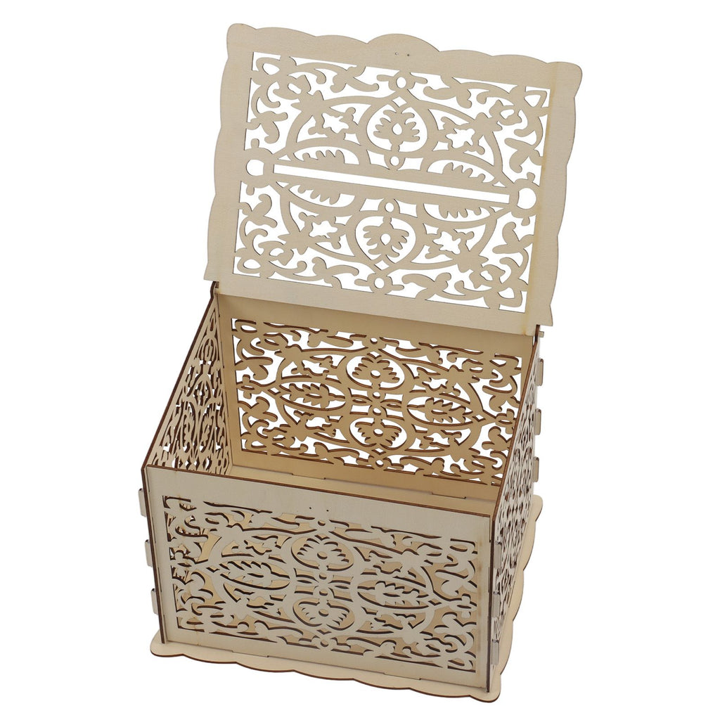 DIY Hollow Wooden Box Gift Card Money Case Wedding Reception Decoration Box Easy Assembly JM01319 Small