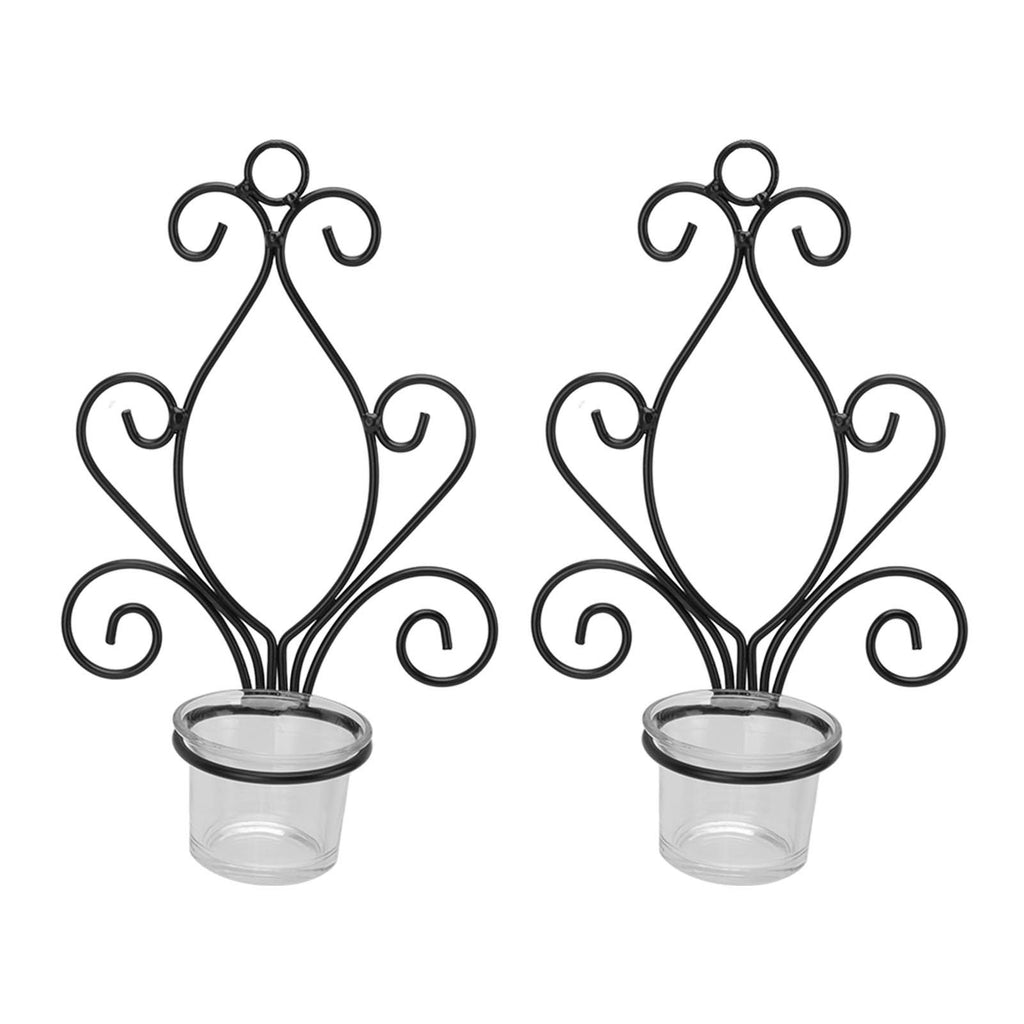 2 Set Candle Holder Wall Sconce European Style Swirl Iron Art Pattern Wall Mounted Candle Holder with Tray for Bedroom