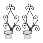 2 Set Candle Holder Wall Sconce European Style Swirl Iron Art Pattern Wall Mounted Candle Holder with Tray for Bedroom