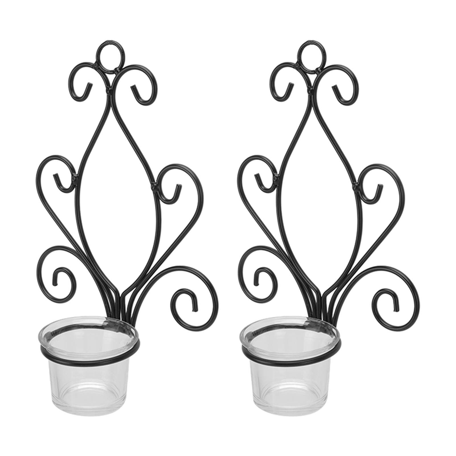 2 Set Candle Holder Wall Sconce European Style Swirl Iron Art Pattern Wall Mounted Candle Holder with Tray for Bedroom