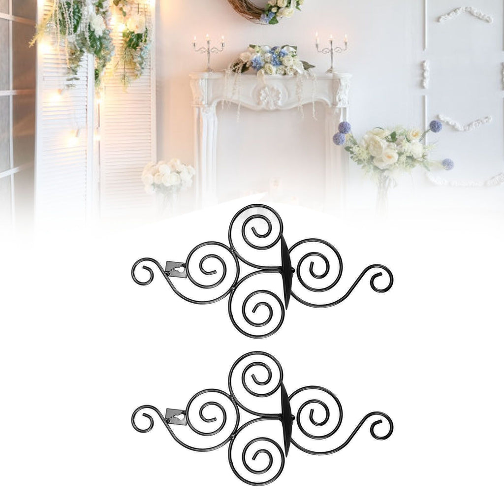2 Sets Wall Candle Holder Foldable European Style Swirl Wrought Iron Wall Hanging Candlestick Holder Home Decoration Black