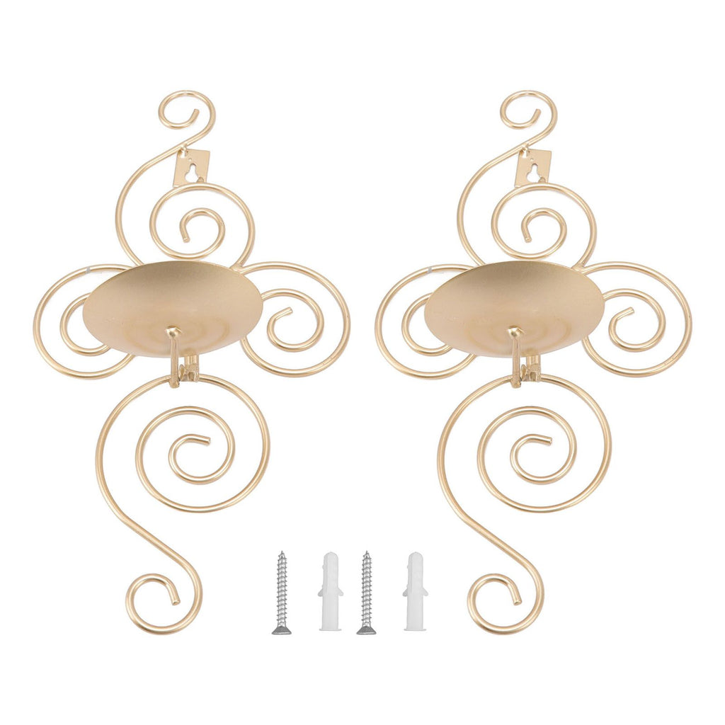 2 Sets Wall Candle Holder Foldable European Style Swirl Wrought Iron Wall Hanging Candlestick Holder Home Decoration Gold