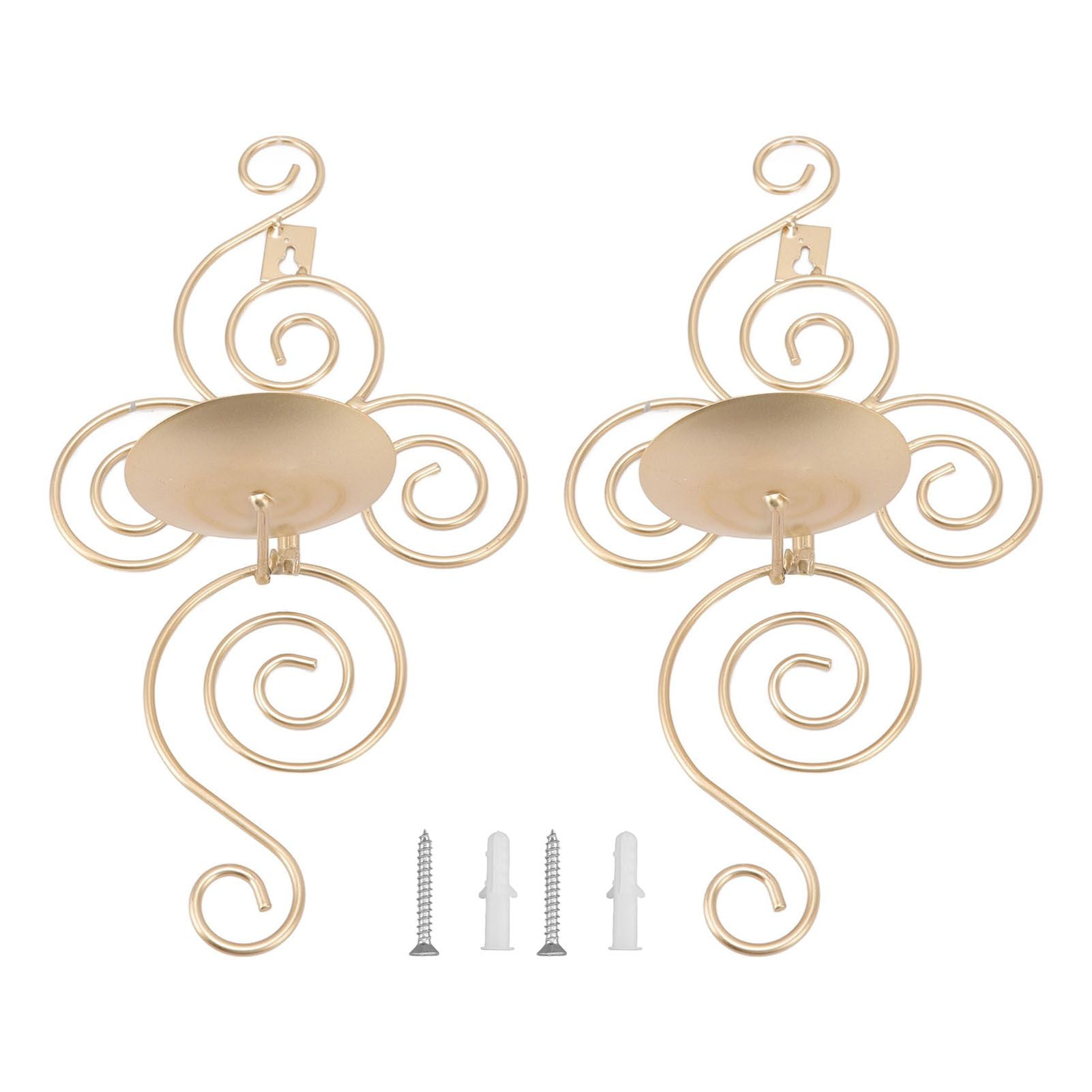 2 Sets Wall Candle Holder Foldable European Style Swirl Wrought Iron Wall Hanging Candlestick Holder Home Decoration Gold