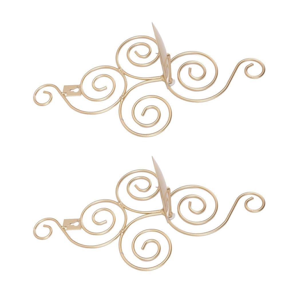 2 Sets Wall Candle Holder Foldable European Style Swirl Wrought Iron Wall Hanging Candlestick Holder Home Decoration Gold