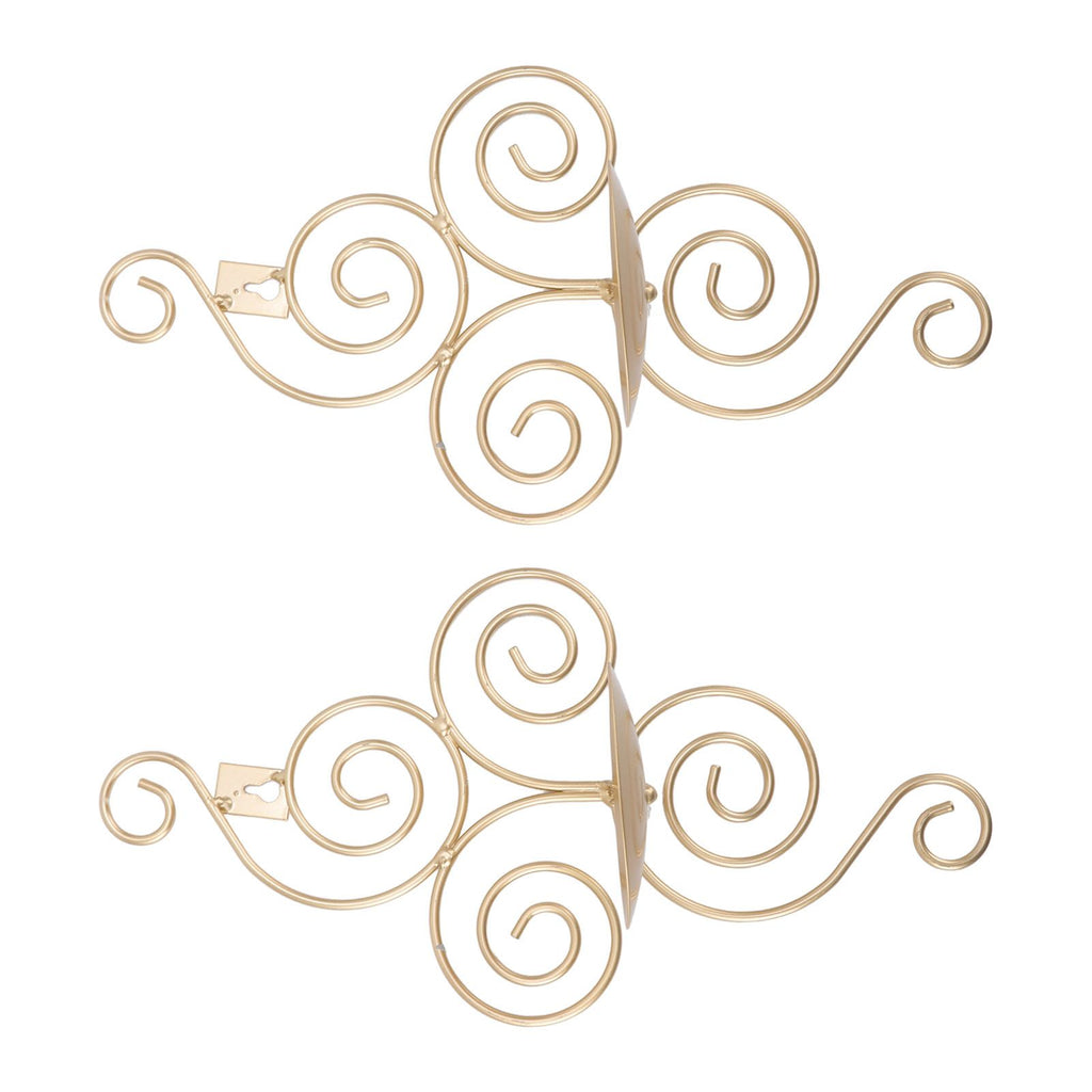 2 Sets Wall Candle Holder Foldable European Style Swirl Wrought Iron Wall Hanging Candlestick Holder Home Decoration Gold