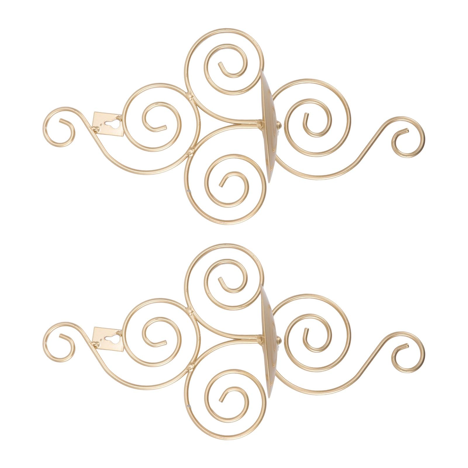 2 Sets Wall Candle Holder Foldable European Style Swirl Wrought Iron Wall Hanging Candlestick Holder Home Decoration Gold