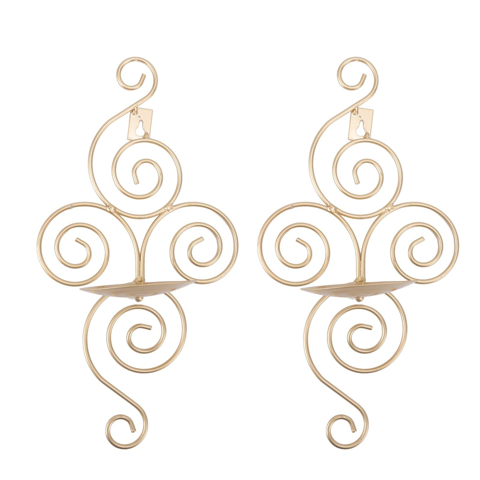 2 Sets Wall Candle Holder Foldable European Style Swirl Wrought Iron Wall Hanging Candlestick Holder Home Decoration Gold