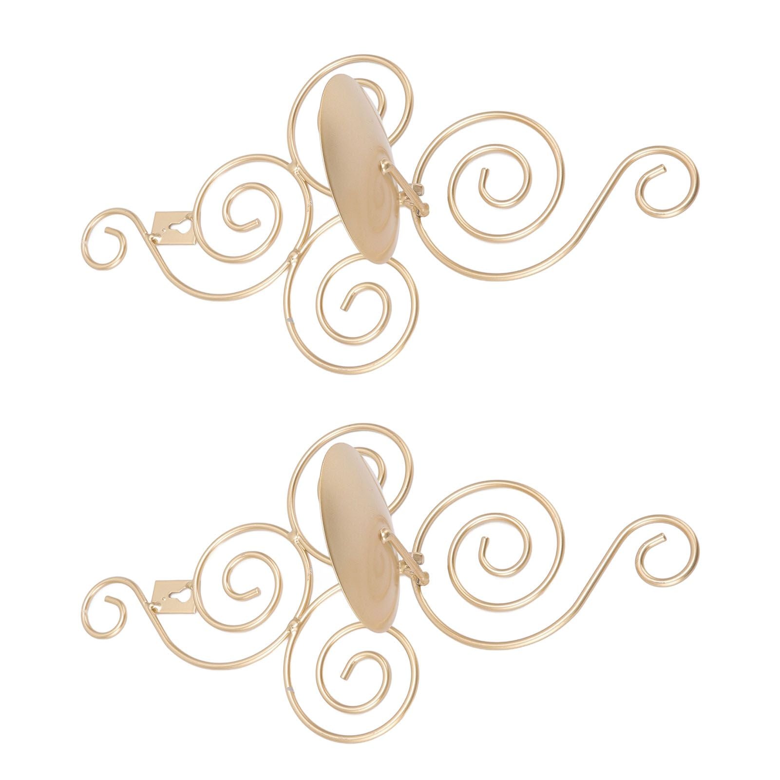 2 Sets Wall Candle Holder Foldable European Style Swirl Wrought Iron Wall Hanging Candlestick Holder Home Decoration Gold