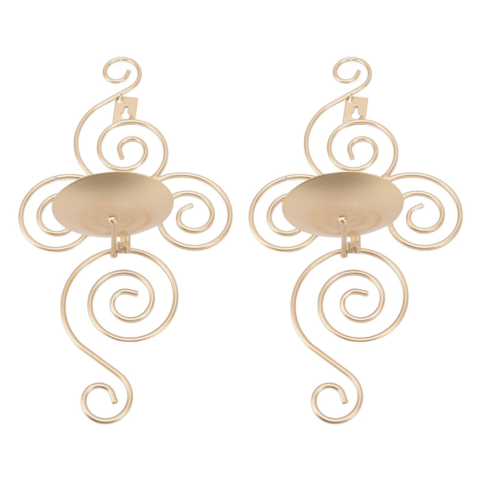 2 Sets Wall Candle Holder Foldable European Style Swirl Wrought Iron Wall Hanging Candlestick Holder Home Decoration Gold