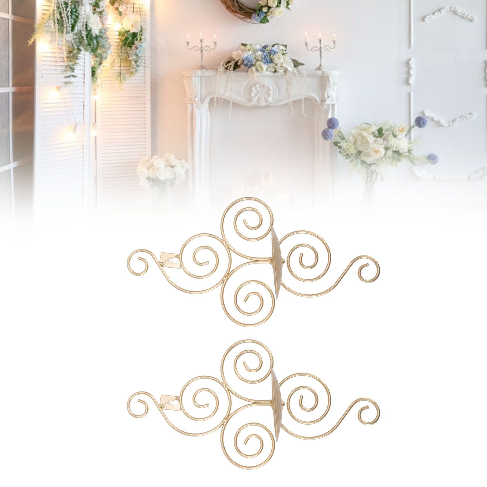 2 Sets Wall Candle Holder Foldable European Style Swirl Wrought Iron Wall Hanging Candlestick Holder Home Decoration Gold