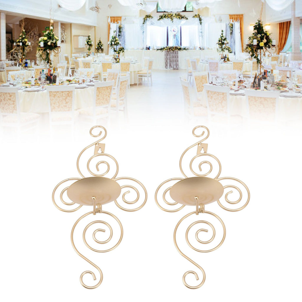2 Sets Wall Candle Holder Foldable European Style Swirl Wrought Iron Wall Hanging Candlestick Holder Home Decoration Gold