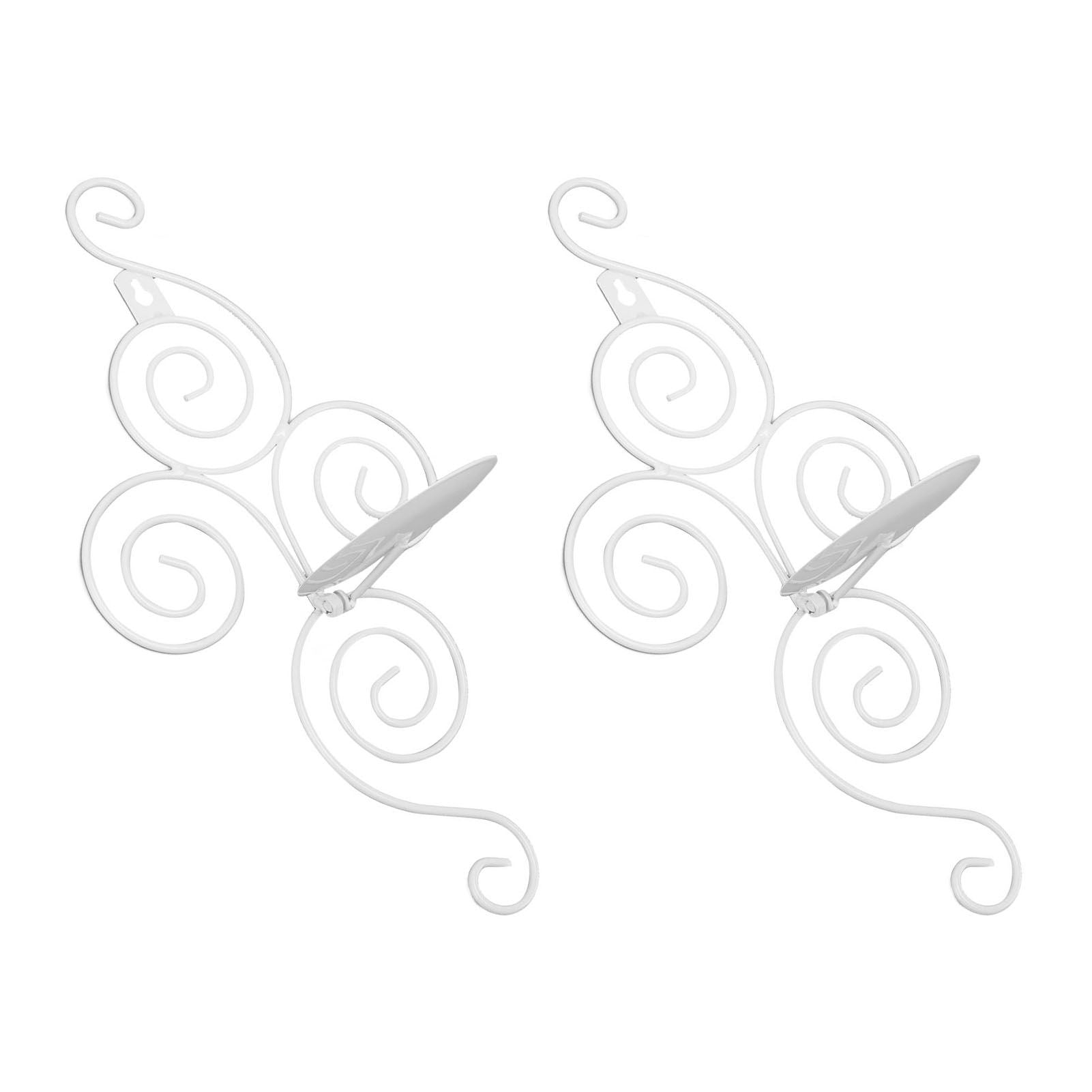 2 Sets Wall Candle Holder Foldable European Style Swirl Wrought Iron Wall Hanging Candlestick Holder Home Decoration White